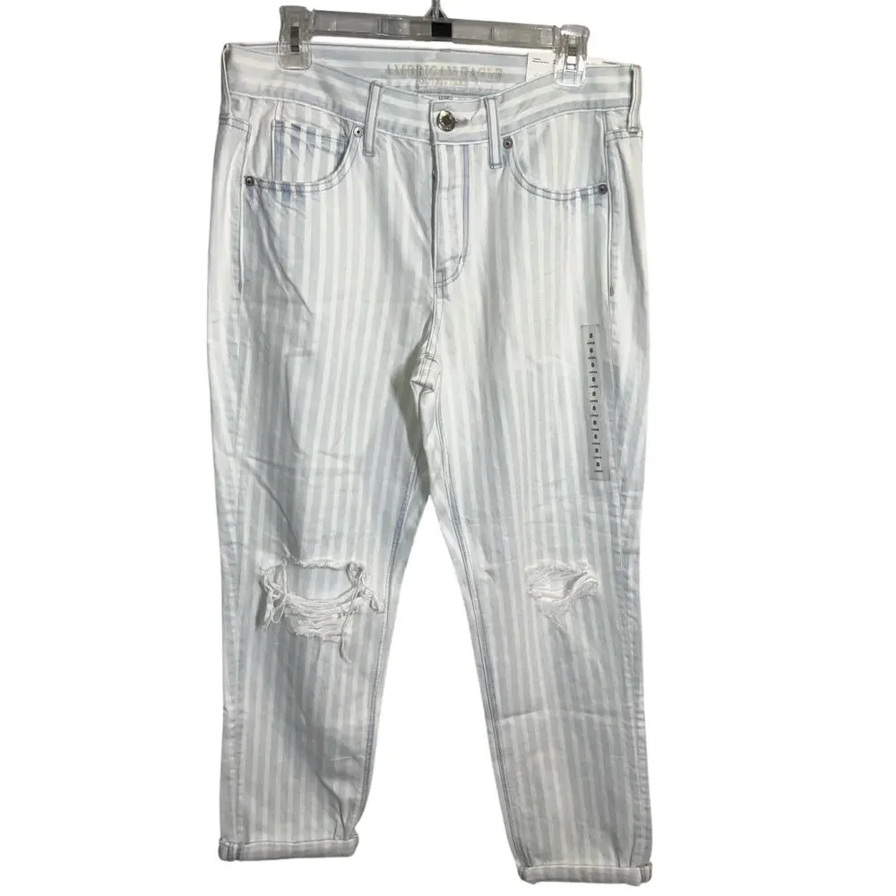 American Eagle Blue White Striped Tomgirl Indigo Railroad Size 8